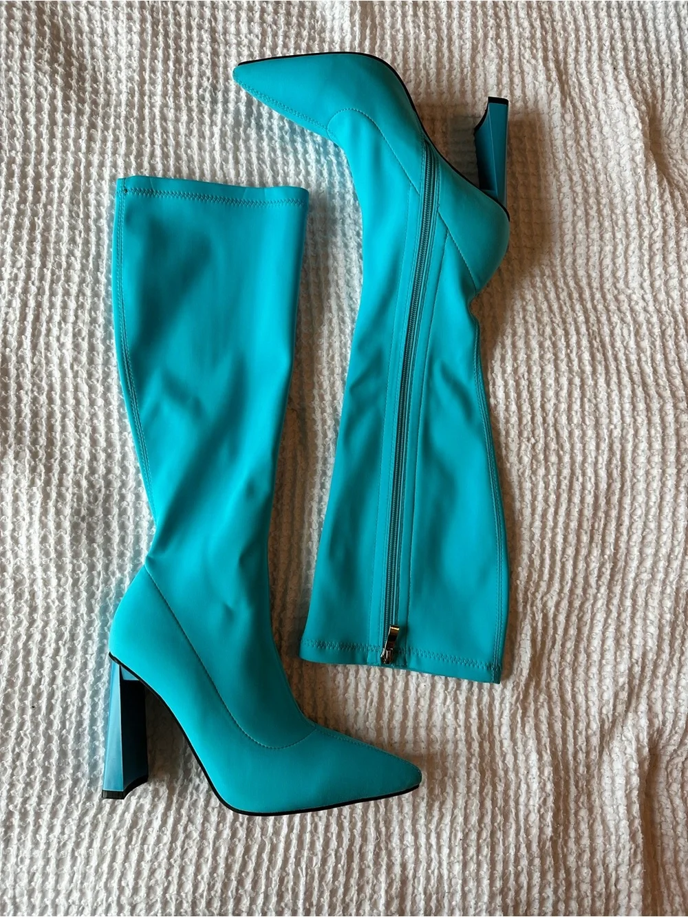 Azalea Wang Estate 75 Turquoise Knee High Boots Pointed Toe Sz 7.5 EU 38